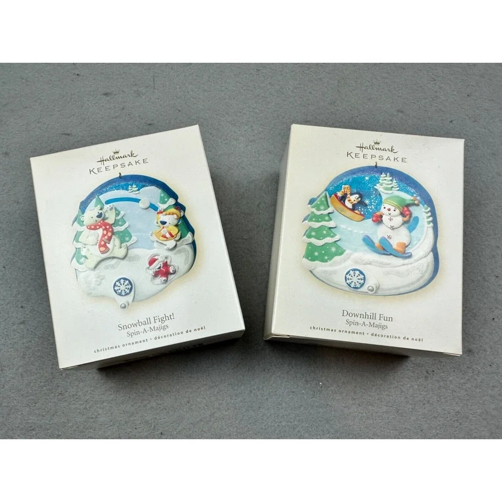 2008 Hallmark Keepsake Ornaments Set of 2‎ Spin-A-Majigs Downhill Fun Snowball